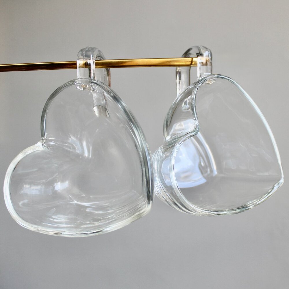 Vintage Heart Shape Coffee Tea Snack Clear Mugs Bundle of Two (2) 6 oz